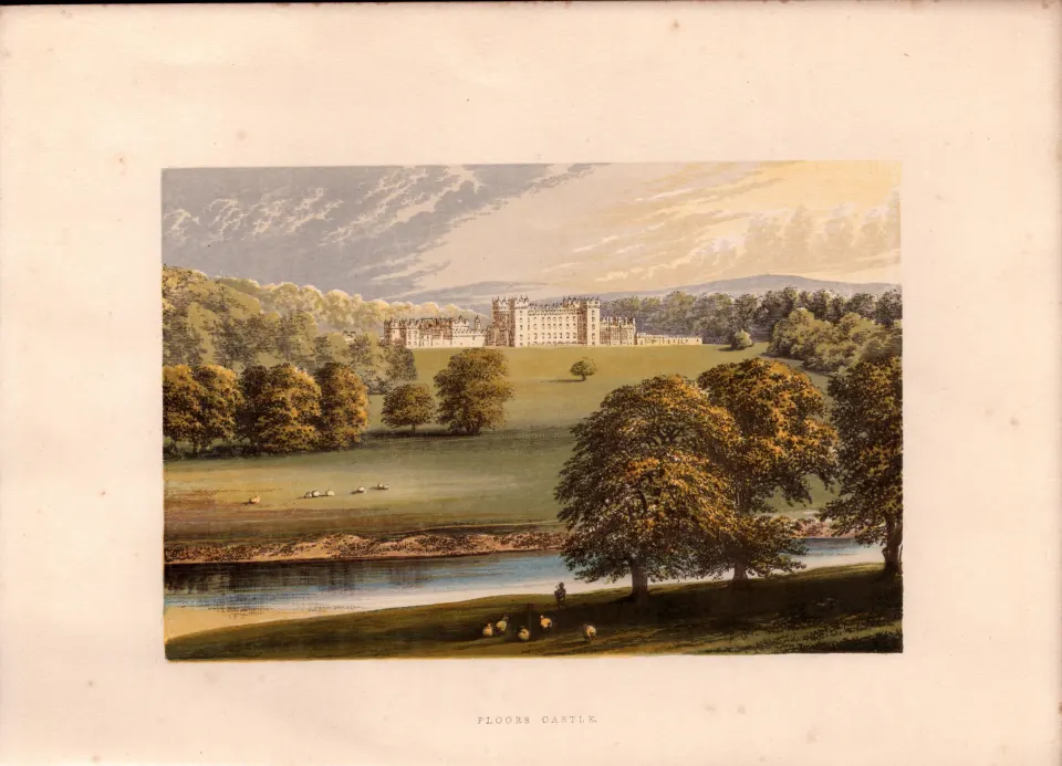 Floors Castle Near Kelso Scotland  Gilt-Edge Coloured Antique Book Plate.