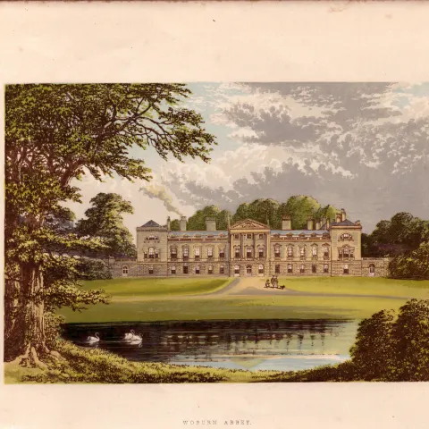 Woburn Abbey Bedfordshire Gilt-Edge Coloured Antique Book Plate.