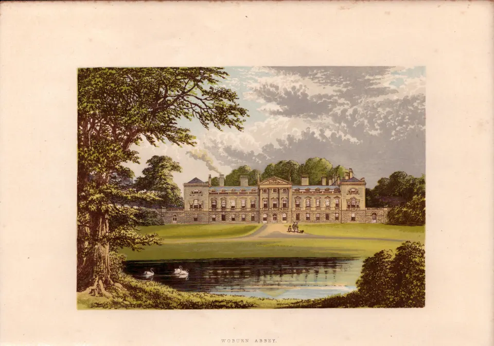 Woburn Abbey Bedfordshire Gilt-Edge Coloured Antique Book Plate.