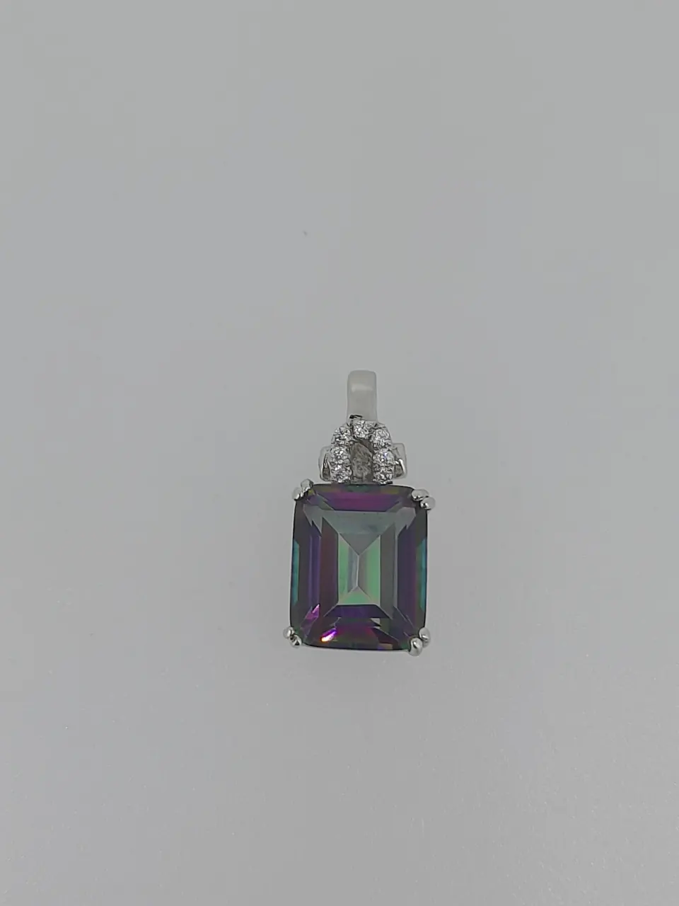 Silver Stamped 925 Mystic Topaz and CZ Set Pendant
