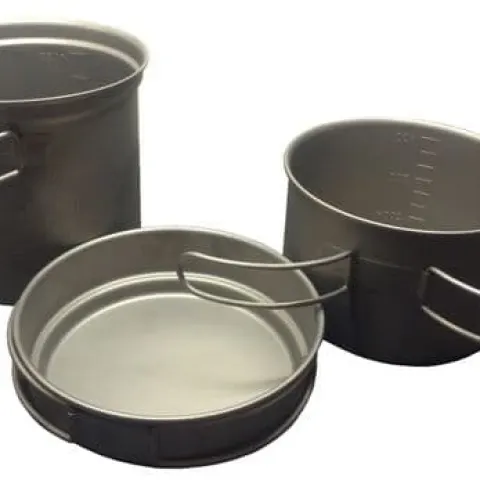 3 Pc Titanium Pans Pots With Stainless Steel Handles Very Large Camping Hiking