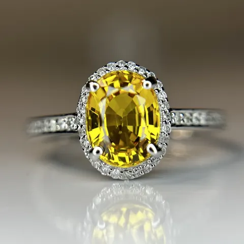 Beautiful 1.93 CT Unheated Bangkok Yellow Sapphire With Natural Diamonds & 18k Gold