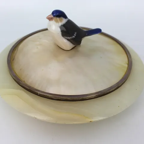 Interesting Mother of Pearl Porcelain Silver & Alabaster Bowl & Cover