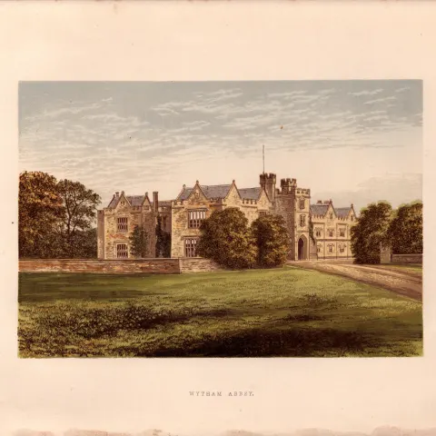 Wytham Abbey Oxfordshire Gilt-Edge Coloured Antique Book Plate.
