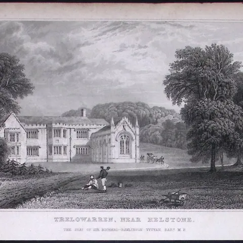 Cornwall Helstone Trelowarren Antique 193 Years-Old Steel-Engraving-19