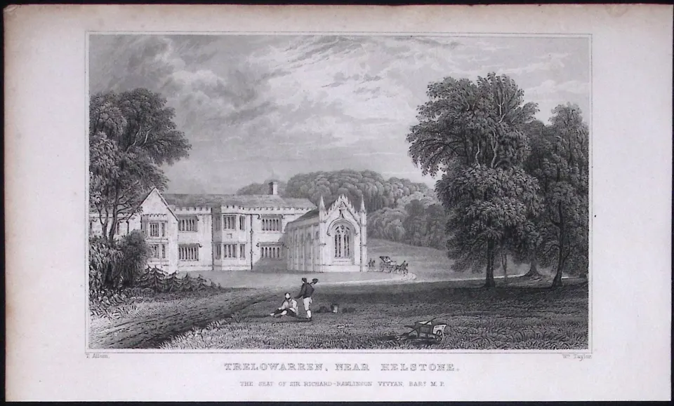 Cornwall Helstone Trelowarren Antique 193 Years-Old Steel-Engraving-19