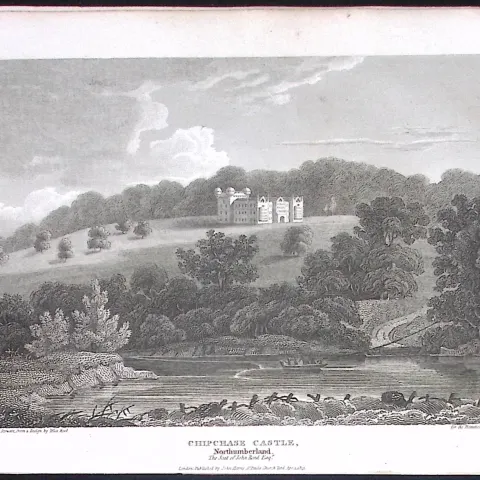 Northumberland Chipchase Castle Antique 223 Years-Old Steel-Engraving-138