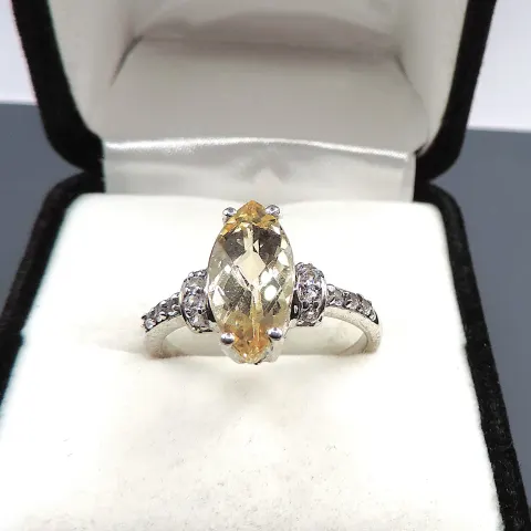 Sterling Silver 3 Carat Lemon Citrine Ring New With Gift Pouch