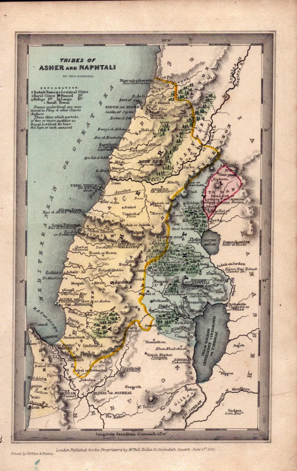 Tribes of Asher & Naphtali Antique Detailed Biblical William IV Map.