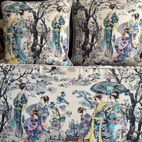 “Japanese Garden” Design By Osborne & Little Bench Seat Pad & 2 Cushions