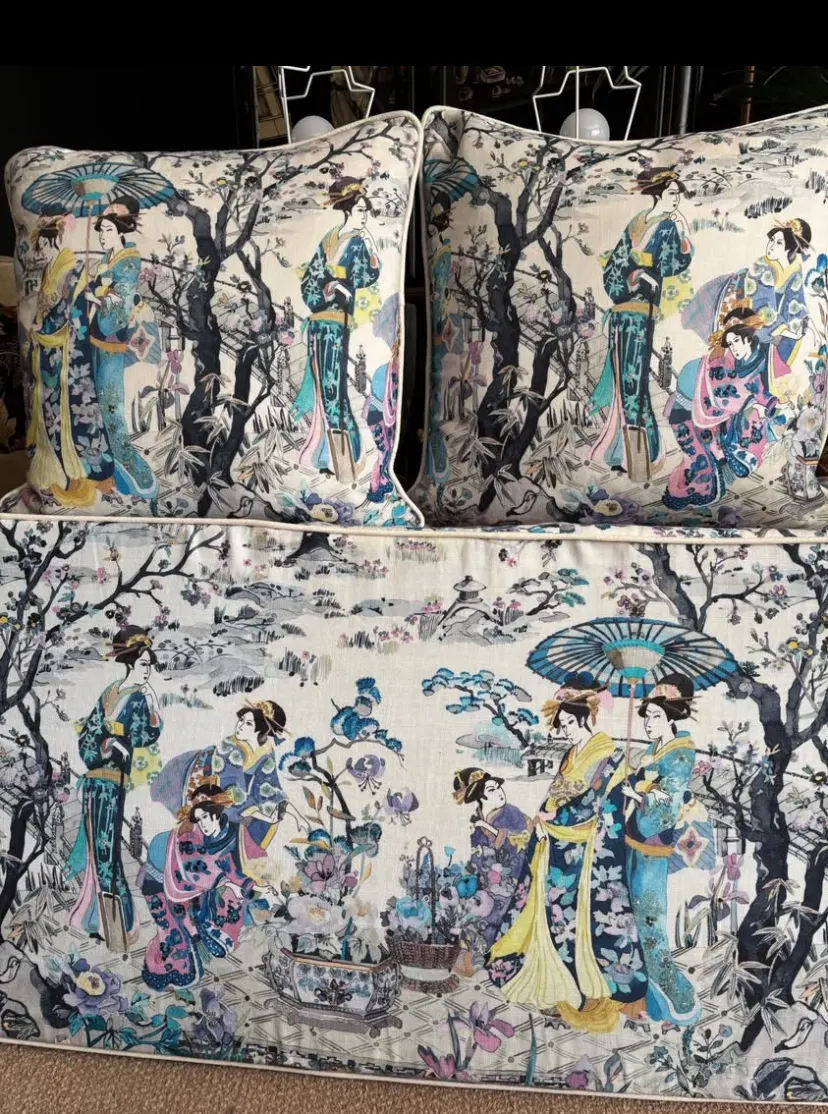 “Japanese Garden” Design By Osborne & Little Bench Seat Pad & 2 Cushions