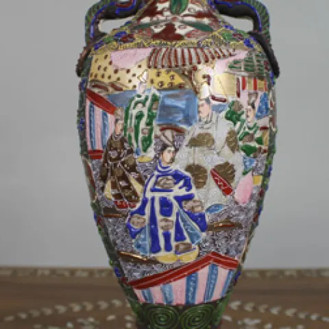 Japanese Moriage Satsuma-Style Vase with Dragon Handles, c.1920