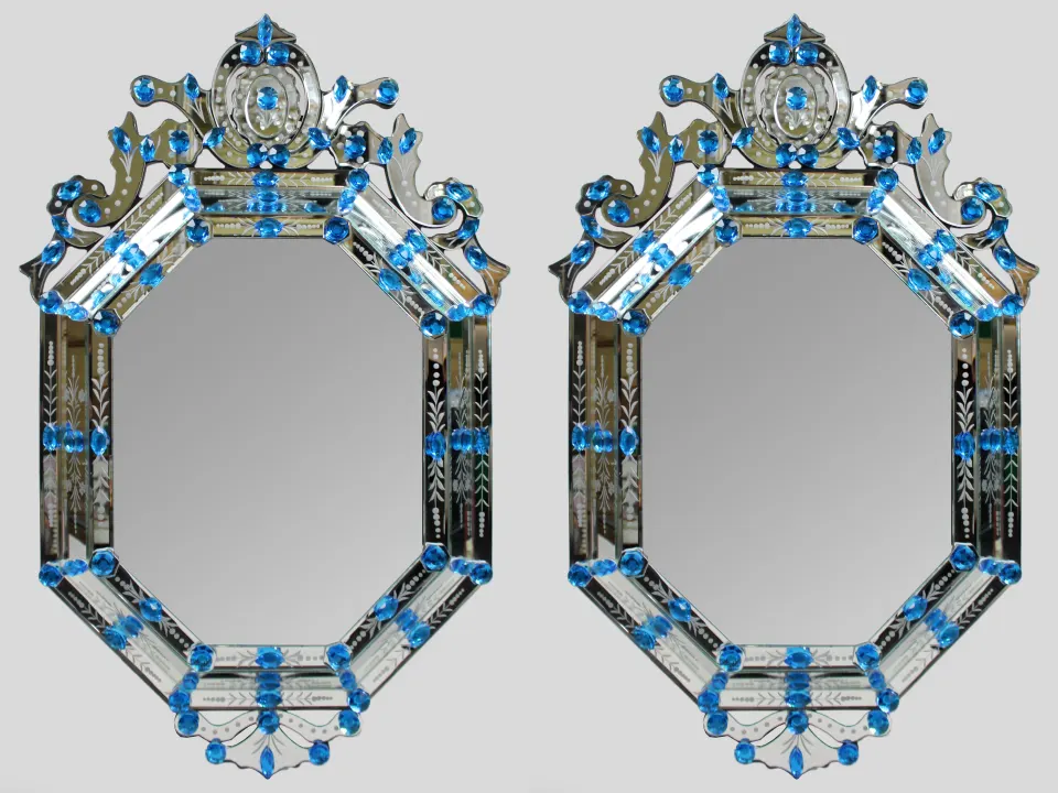 Pair of Decorative Bejewelled Venetian Style Mirrors