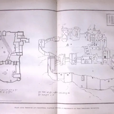 Plan & Sketch Chester Castle Antique 216-Year-Old Large Copperplate-25-TR.