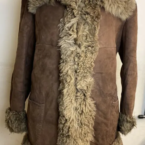 Vintage 60s 70s Warm Brown Suede Leather Shearling Boho Penny Lane Coat 14-16
