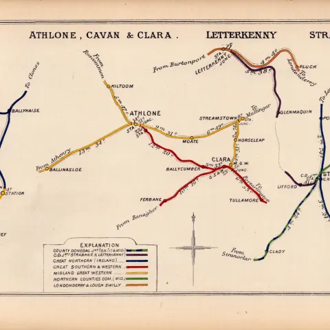 Athlone Cavan Letterkenny Strabane Ireland Antique Railway Diagram-113.