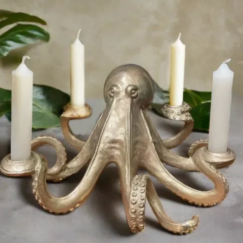 Gold Octopus Candlestick Holder x 5