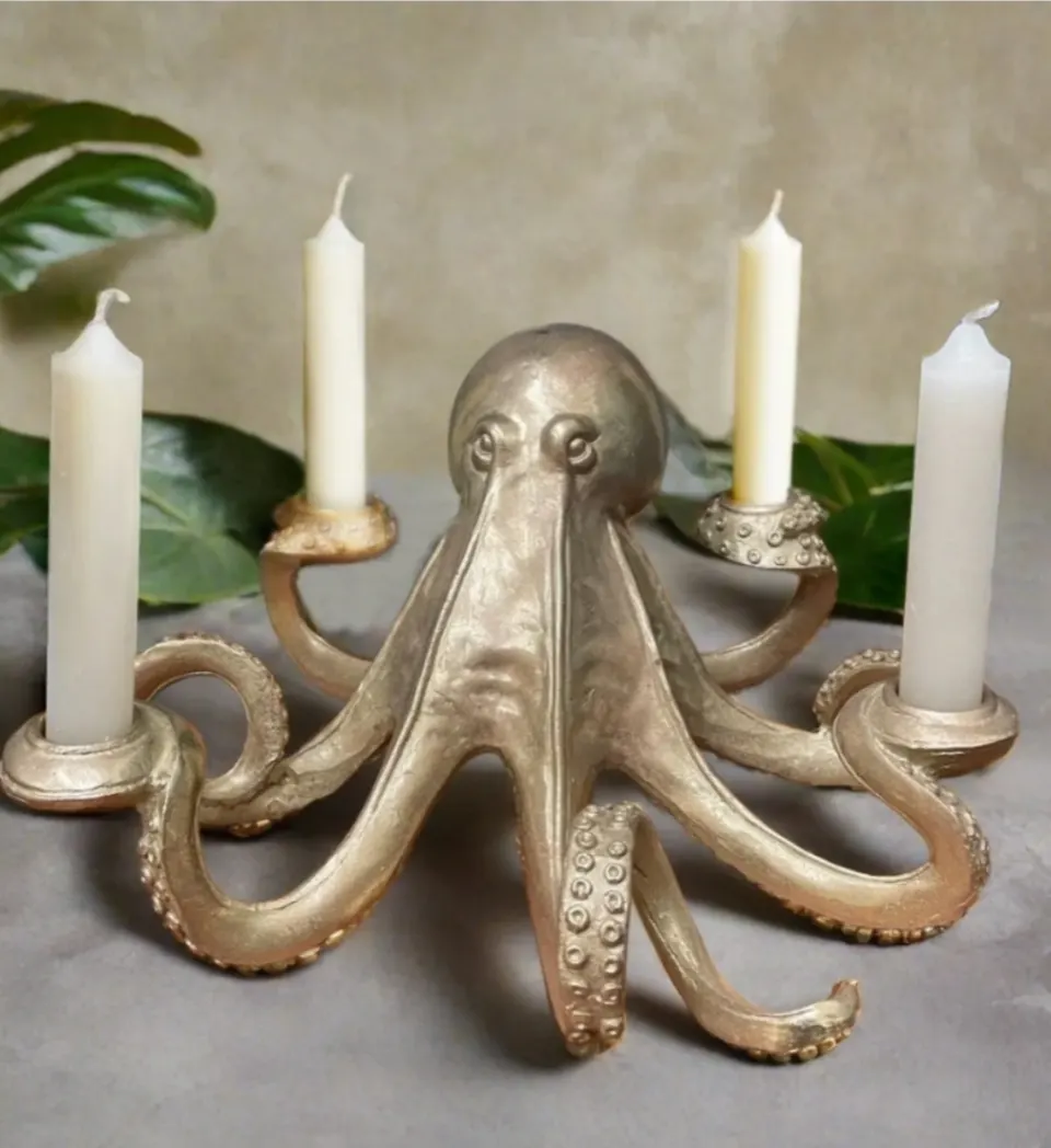 Gold Octopus Candlestick Holder x 5