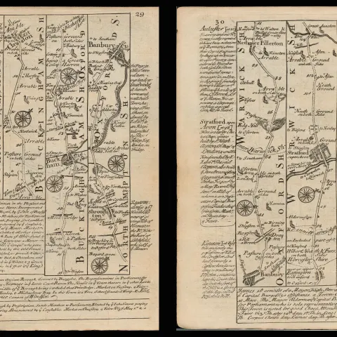 Bowen 290 Yrs Old Scarce Detailed Road Map Aylesbury, Stratford Upon Avon Banbury.