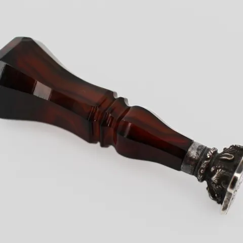 Late 19th Century Banded Agate and Silver-Plated Wax Seal with Gothic Monogram
