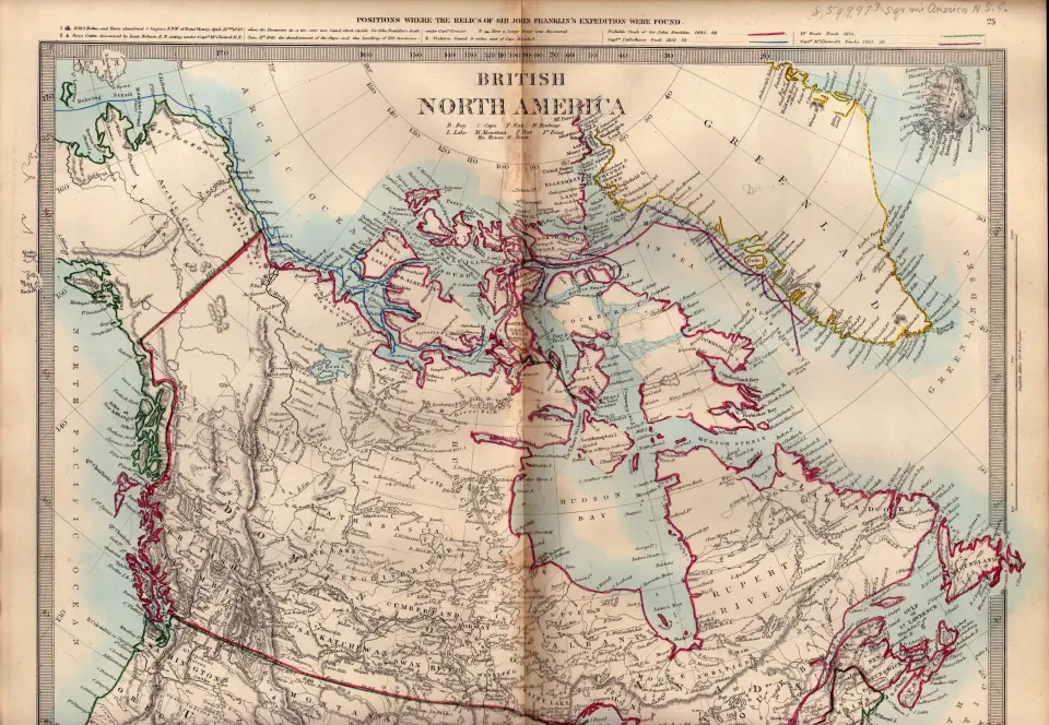 British North America Antique Coloured Detailed Victorian c1850 Map.