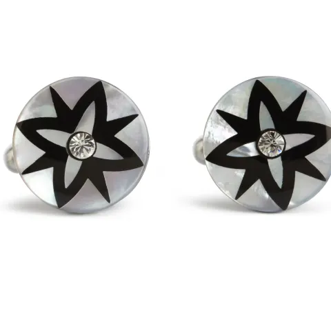 Round Mother of Pearl With Onyx Flower Cufflink - Unboxed x 5