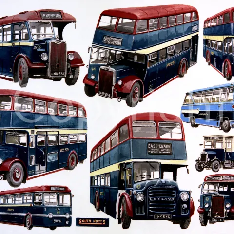 South Notts Nostalgic Bus Montage Large Metal Wall Art.