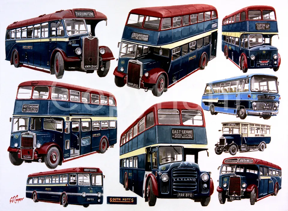 South Notts Nostalgic Bus Montage Large Metal Wall Art.