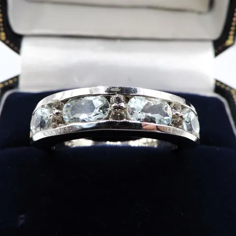 Sterling Silver Aquamarine & White Sapphire Ring New with Gift Pouch