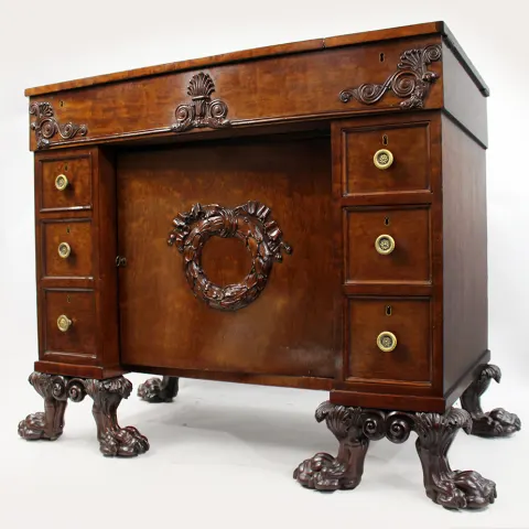 Fine Late 18th c. Mahogany Desk with Carved Feet
