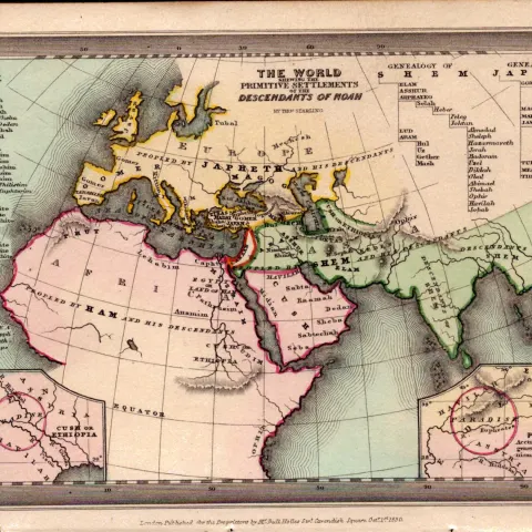 The World Descendants of Noah  Antique Biblical William IV Map.