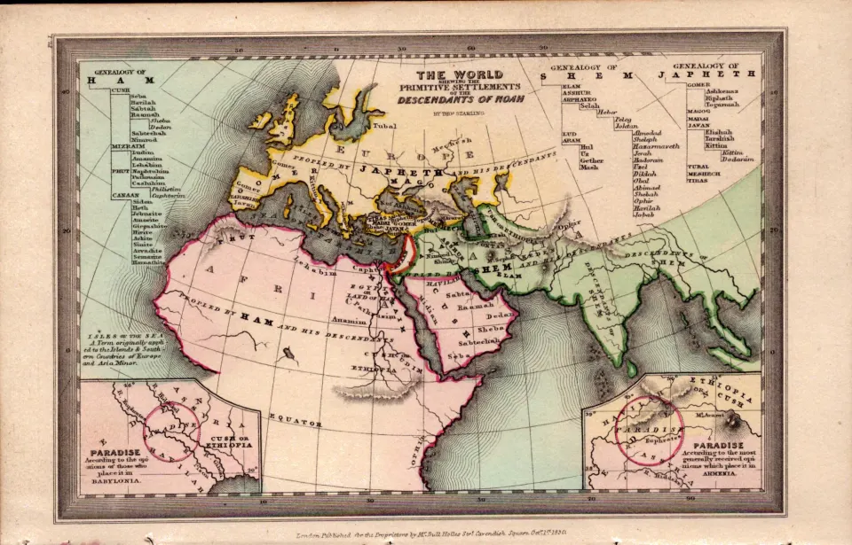 The World Descendants of Noah  Antique Biblical William IV Map.