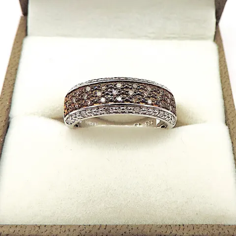 Sterling Silver Cognac Diamond Ring New With Gift Pouch