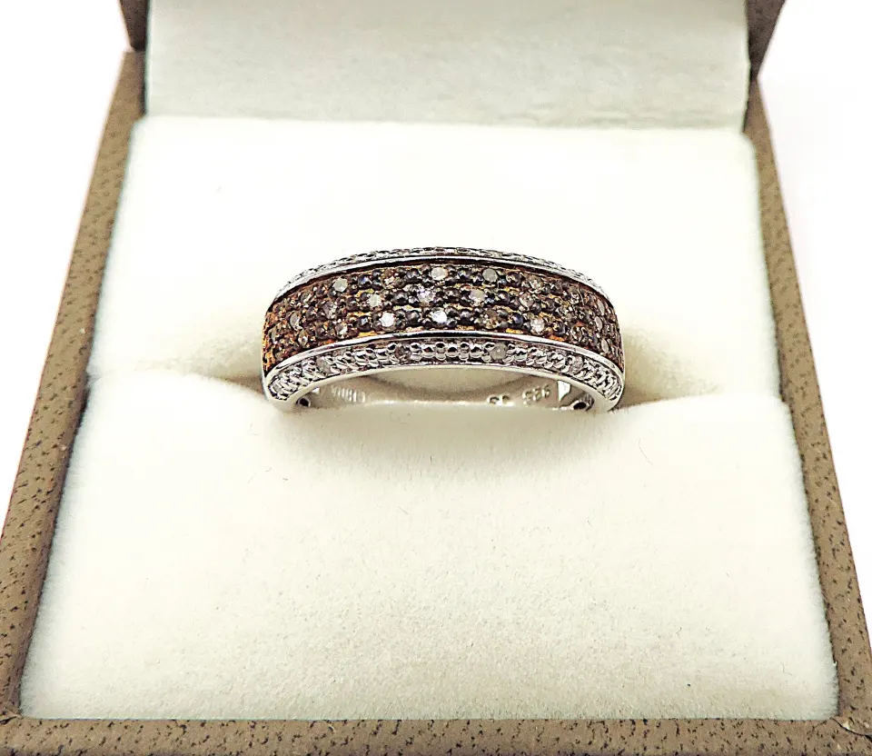 Sterling Silver Cognac Diamond Ring New With Gift Pouch