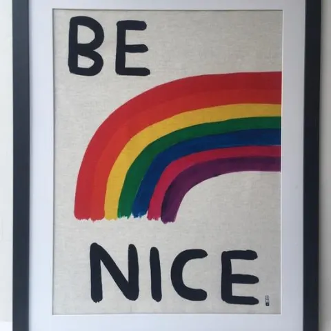 David Shrigley OBE (b 1968) ‘Be Nice’ Screen Print on Linen Edition, 2021