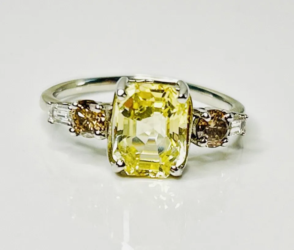 Beautiful Unheated Untreated Natural Ceylon yellow Sapphire  Diamonds & Platinum