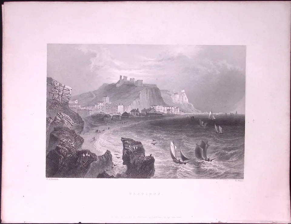Hastings Sussex WH Bartlett 183 Years-Old Antique Steel Engraving-30
