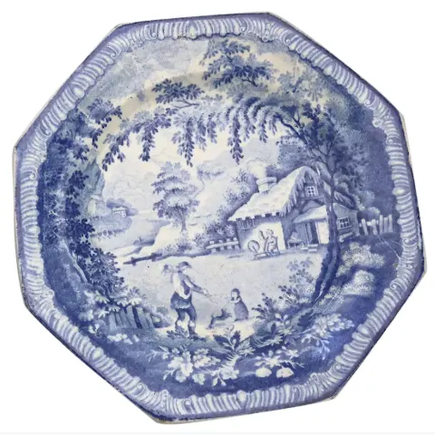 Antique Georgian Pottery Brameld Pottery Plate Blue & White Transferware C.1820