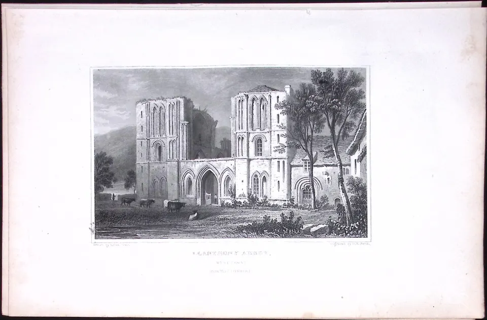 Wales-Llanthony Abbey Brecon Beacons Antique 166-Year-Old Steel Engraving-11a