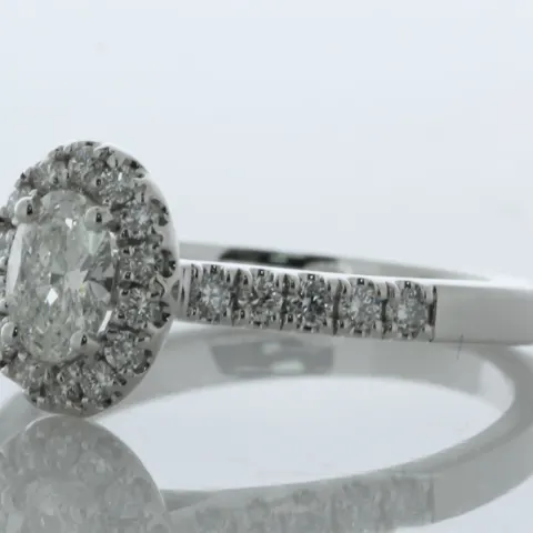 18ct White Gold Oval Cut Diamond Shoulder Set Ring (0.42) 0.76 Carats