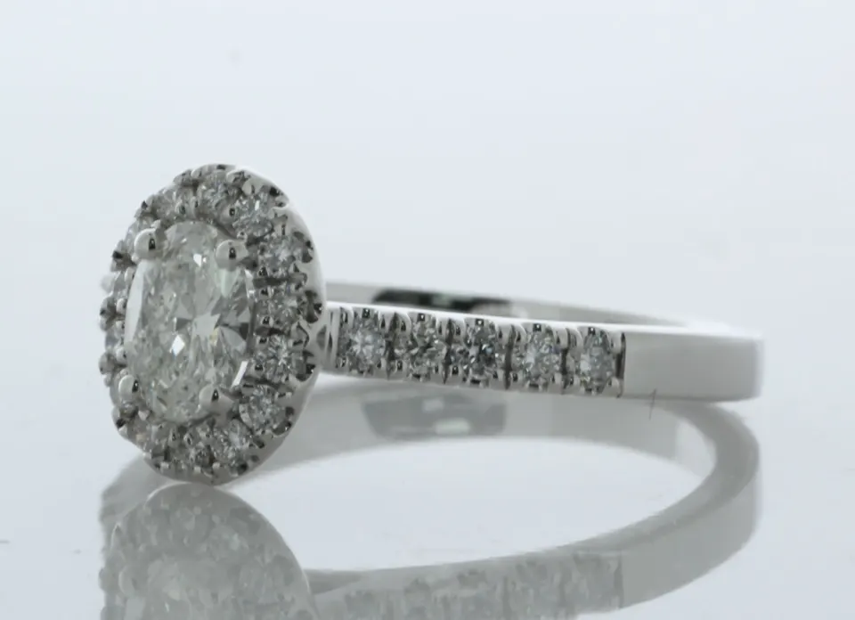18ct White Gold Oval Cut Diamond Shoulder Set Ring (0.42) 0.76 Carats
