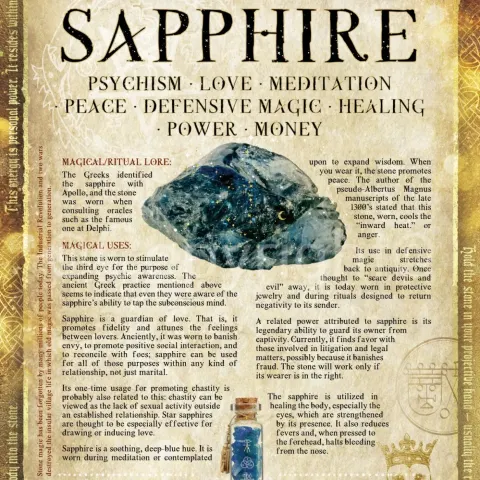 Crystals Gem Stone "Sapphire" Healing Virtues Designed Information Metal Wall Art