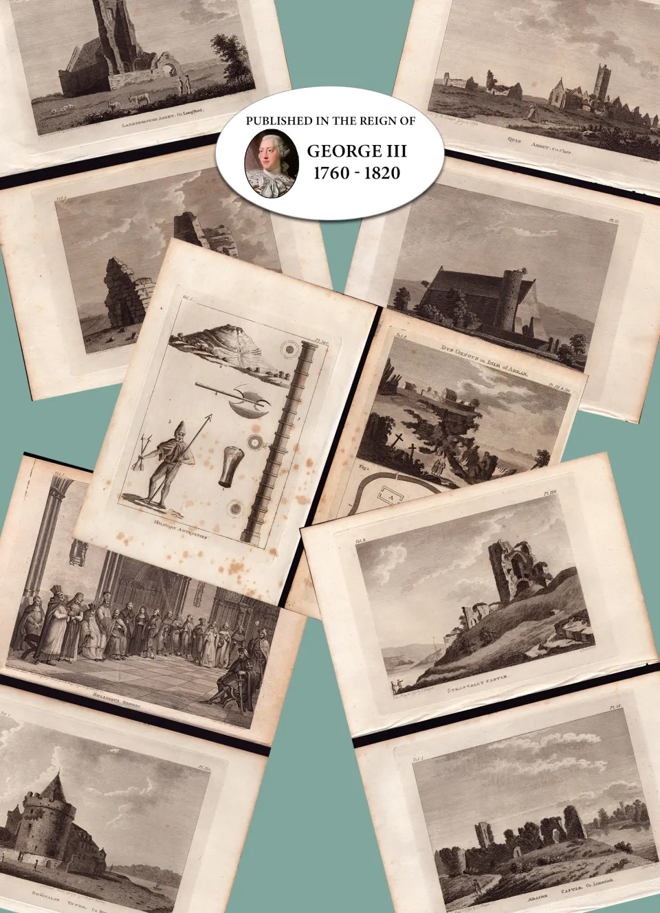 Scenes of Ireland Collection of Ten  225 Years-old  Grose 1792-1797 Antique Copper Block Engravings