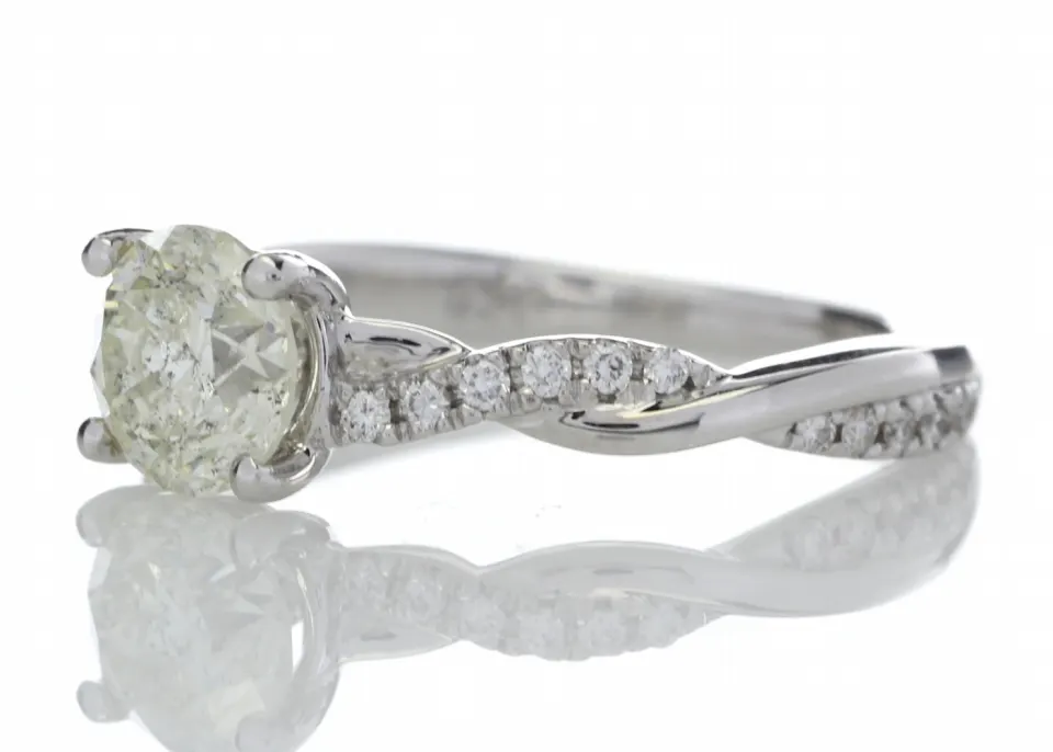 18ct White Gold Single Stone Diamond Ring  With Waved Stone Set Shoulders (1.06) 1.22