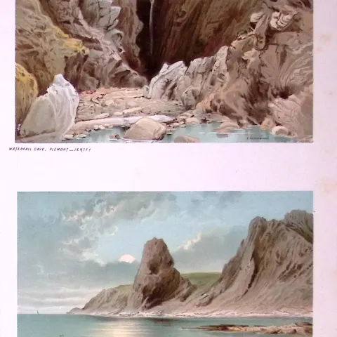 Jersey Pinnacle Rock & Plemont Waterfall Victorian Antique Double Print-47