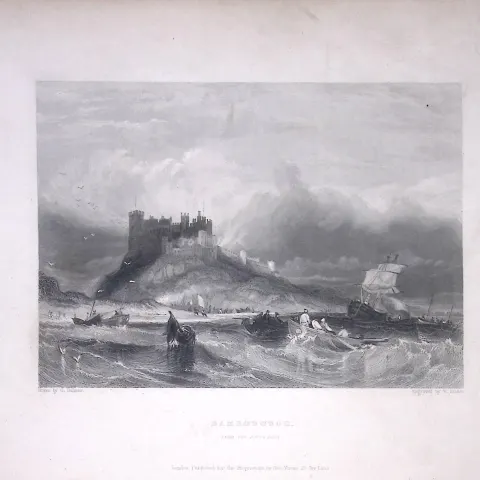 Bamborough Castle WH Bartlett 1842 Antique Steel Engraving-4-TR