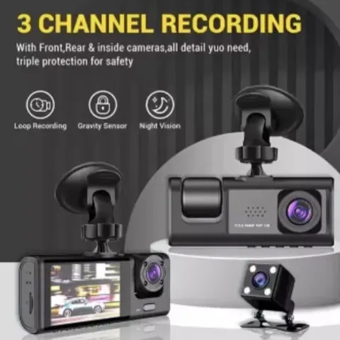 3-Channel 1080P Dash Cam – Front, Rear & Inside Recording