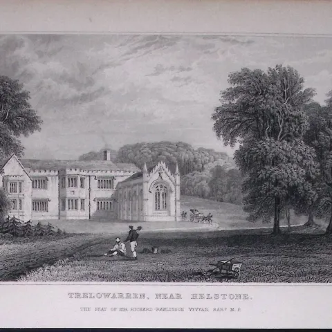 Cornwall Helstone Trelowarren Antique 193 Years-Old Steel-Engraving-19