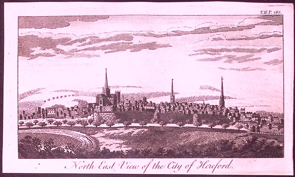 City of Hereford Rare 1776 Georgian Copper Plate Antique Engraving -62