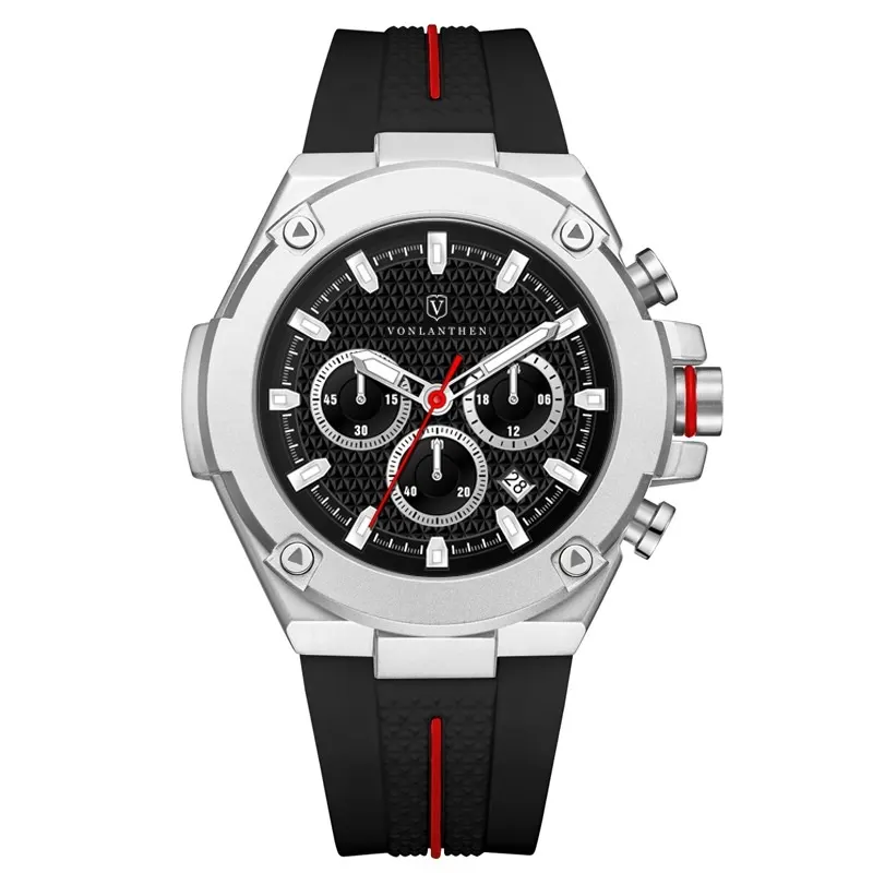 MENS VONLANTHEN CHRONOGRAPH V200 WATCH RUBBER STRAP